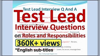 Test Lead Interview Questions And AnswersTest Lead Roles And ResponsibilitiesTest LeadInterview [upl. by Acinoev832]