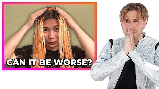 Hairdresser Reacts To Catastrophic Bleach Fails [upl. by Kalinda]