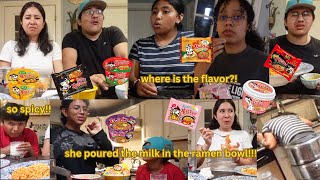 MEXICANS try EVERY SPICY Buldak ramen  SO SPICY she poured MILK in the RAMEN bowl [upl. by Neelyahs183]