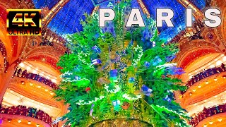 Paris Christmas Season 4K60  Best Christmas Tree and Windows  Galeries Lafayette Haussmann 2022 [upl. by Nosnev869]