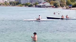 Deauville Beach in Thessaloniki August 2024 rowing and swimming [upl. by Kiraa]