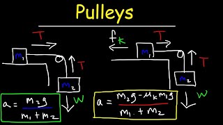 Pulley Physics Problem  Finding Acceleration and Tension Force [upl. by Fairfax]