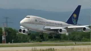 Saudi Arabian Boeing 747SP landing amp takeoff at Geneva Airport [upl. by Htebazil597]