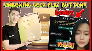 SPECIAL UNBOXING GOLD PLAY BUTTON  CERITA PERTEMUAN DENGAN sapipurba  PERTAMA KALI 😜😜😜 [upl. by Hourihan]