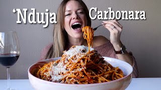 Nduja Carbonara MUKBANG Spicy Spreadable Salami Carbonara [upl. by Yelnik751]