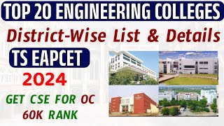 Top 20 Engineering Colleges in Telangana 2024  DistrictWise List amp Details [upl. by Nnovahs690]