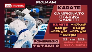 KARATE  Campionato Italiano Cadetti 2024  Day2 pomeriggio Kumite  Tatami2 [upl. by Perloff]