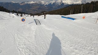 Morillon  GoPro POV skiing blue Chalet joining Fun Zone called Ze Funky Park falling on first ramp [upl. by Ayala]