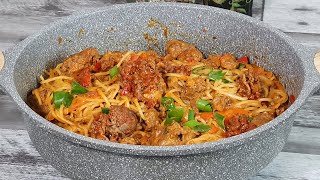 How To Make Creamy Minced Beef and Spaghetti  Chunky Minced beef and Spaghetti [upl. by Eilrac]