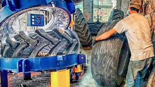 Professional Demonstrates Criticle Retreading Process of a Tire  How are Tires Renewed by Wrapping [upl. by Nylirrehs]