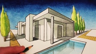 How to Draw in 2Point Perspective A Modern House [upl. by Sicnarf]