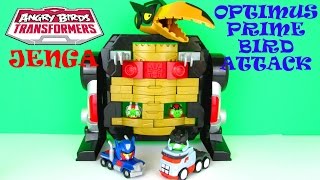 Angry Birds Transformers Jenga Optimus Prime Bird Attack Game Playset Toy Review Hasbro Toys [upl. by Wing997]