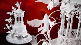 Gazebo amp Doves Wedding Cake  Sample Video  How to Make Bird Wings with Pastillage [upl. by Ranee587]