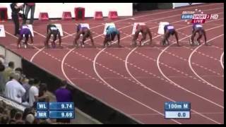 Justin Gatlin beats Asafa Powell in Mens 100m at Lausanne Diamond League SUI 2015 [upl. by Nywles990]