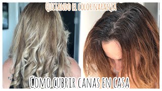 COMO CUBRIR tus CANAS EN CASA ELIMINANDO el COLOR NARANJA 🍊 de tu CABELLO MECHAS CON GORRO [upl. by Opiak746]