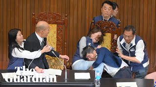 Fight breaks out in Taiwanese parliament over chamber reforms [upl. by Airlee]