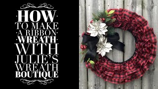 How to Make a Ruffled Ribbon Wreath  Buffalo Plaid Wreath [upl. by Dore]