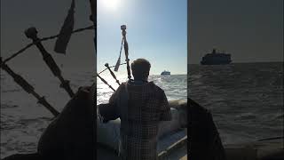 Skye Boat Song  Outlander theme played on bagpipes as DFDS Princess Seaways leaves IJmuiden [upl. by Ynohtnael]