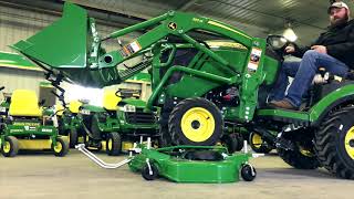 How to remove a mower deck from a John Deere 1025R and 1023E Compact Utility Tractor [upl. by Cinderella]