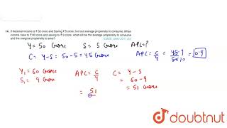 If National income is ₹ 50 crore and Saving ₹ 5 crore find out average propensity to consume [upl. by Wiltsey]