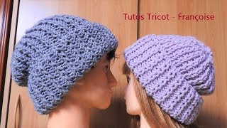 Tuto Tricot Bonnet Adulte Taille Unique côte 11 Torses facile  Bonnet femme  Bonnet Homme [upl. by Coats]