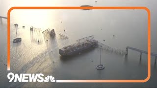 Aerial video of Baltimore bridge collapse [upl. by Enylodnewg184]