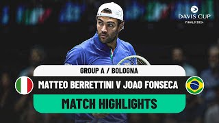 Matteo Berrettini v Joao Fonseca Highlights  Italy v Brazil Davis Cup 2024 Finals Group Stage [upl. by Suirrad814]