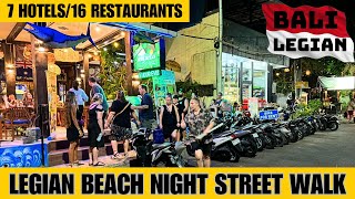 Bali Legian Beach Night Street Walking Tour Jalan Pantai Legian 2024 [upl. by Rorke]