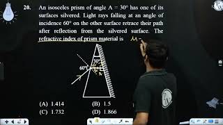 An isosceles prism of angle A  30 has one of its surfaces silvered Light rays falling at [upl. by Otrebmal362]