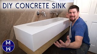 DIY Concrete Sink amp Countertop ll Small Bathroom Renovation [upl. by Swarts]