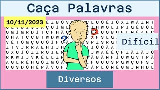 Caça Palavras Difícil  Diversos  10112023 [upl. by Plate]