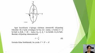 Analitik geometriya va chiziqli algebra Mavzu Ikkinchi tartibli chiziqlar va ularning tenglamalari [upl. by Shulman]