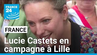 Politique française  la candidate NFP à Matignon Lucie Castets en campagne à Lille • FRANCE 24 [upl. by Onirefes]