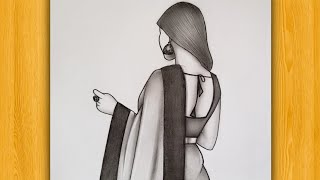 How to draw Girl backside in Saree  Pencil sketch for beginner  drawing tutorial [upl. by Currey239]