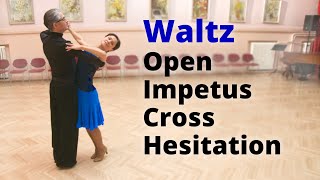 How to Dance Waltz Open Impetus Cross Hesitation and Outside Spin [upl. by Frey]