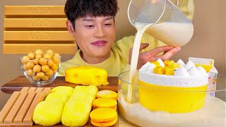 ASMR 노랑디저트파티💛밀크고구마케이크 생크림찹쌀떡 치즈케이크 카라멜 몰티져스 먹방 Yellow Dessert Party Cheese Cake Chocolate MuKBang [upl. by Sherfield]