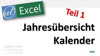 Jahresübersicht in Excel  Kalender  Teil 1  Datumsfunktionen [upl. by Danas286]