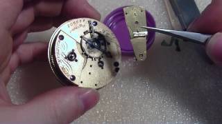 How I tighten a pocket watch hairspring collet Waltham Appleton Tracy [upl. by Aloeda]