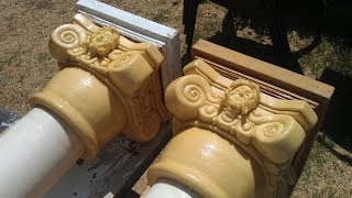 Making Foam Sculptures  Carving Foam Capitals For Pillars amp Columns  Halloween Facade [upl. by Adnert]