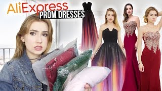 TRYING ON ALIEXPRESS PROM DRESSES Huge Success amp Giveaway [upl. by Yarg]