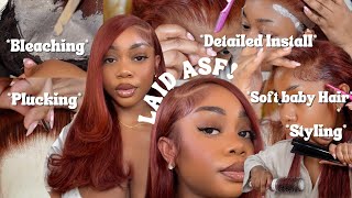 INCREDIBLY DETAILED GINGER SIDE PART WIG INSTALL BLEACHING PLUCKING INSTALL amp STYLE CYNOSURE HAIR [upl. by Natiha]