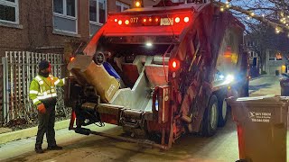 Rare Split Chagnon Rear Loader Garbage Truck on an Early Morning Chicago HOA Route [upl. by Alyworth]