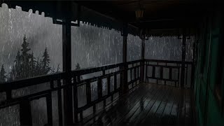 Rain on the porch balcony and distant mountain scenery  Peaceful natural rain [upl. by Furey770]