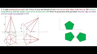 Projection of Solid Pentagonal Pyramid  Highest Corner of base Lifted [upl. by Erleena]