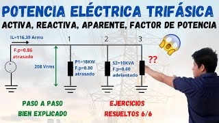 EJERCICIOS DE TRIANGULO DE POTENCIAS ELECTRICA ⫸ Con FACTOR de POTENCIA para CARGAS TRIFASICAS [upl. by Nitnilc890]