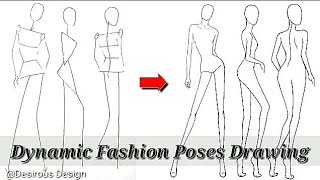 How to make dynamic fashion figure poses  front side back  fashion croquis  tutorial [upl. by Shue]