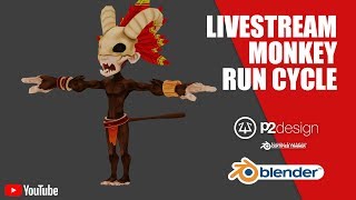 Livestream Monkey Character  quadruped run cycle animation in Blender [upl. by Eenattirb937]