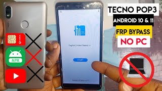 Tecno Pop3 BB2 frp bypass android 10  TECNO POP 3 Google Account Remove  Without Pc  New method [upl. by Sumerlin]