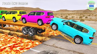 Toyota Cars vs Train  Truck Man Flatbed vs Train Beamngdrive 124 [upl. by Brahear213]