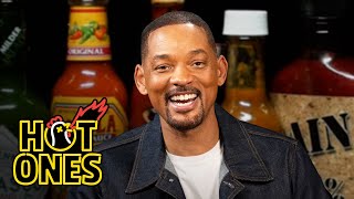 Will Smith Cant See While Eating Spicy Wings  Hot Ones [upl. by Enieledam736]